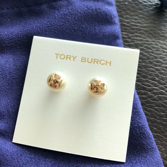 Tory Burch Jewelry - Tory Burch Logo Pearl Earring Studs